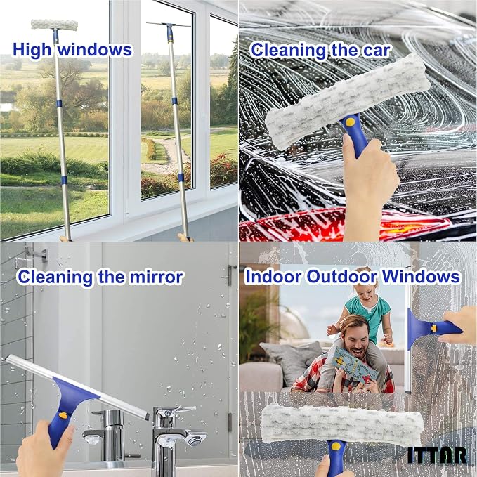 Window Squeegee with 2 Sets Separate Pole, Shower Glass, Car Windshield - Image 9