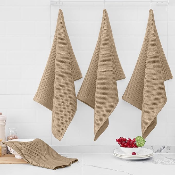 Homaxy 100% Cotton Oversized Waffle Weave Kitchen Towels 4-Pack, Tan | 20 x 28 - Image 6