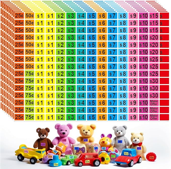 2250 Pcs Garage Sale Stickers, Yard Sale Price Stickers, Price Tag Labels Stickers for Yard Sale Supplies, Garage Sale Supplies, 1/2" X 3/4" Removable Pricing Labels