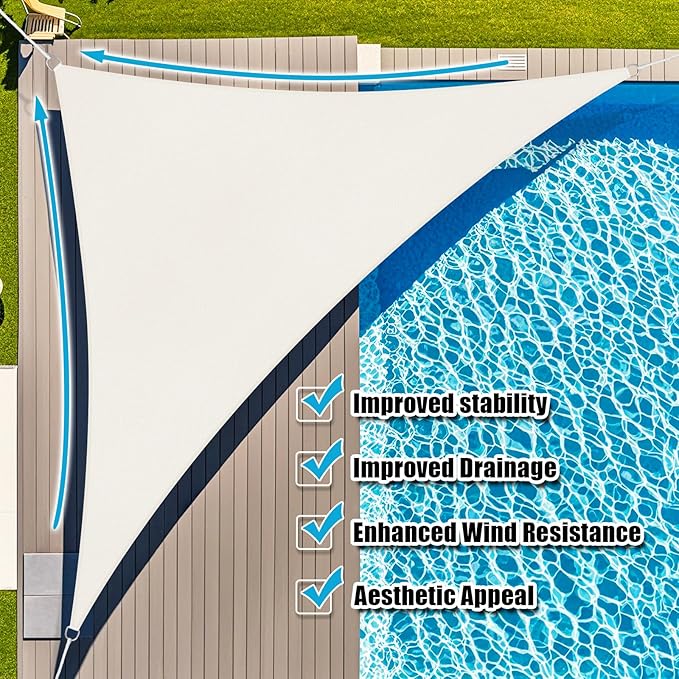 Amagenix Sun Shade Sail 10'X10'X14' Curved Edge Outdoor Shade Canopy Cream Breathable 95% UV Block Shade Cloth for Patio Garden Backyard (We Make Custom Size)