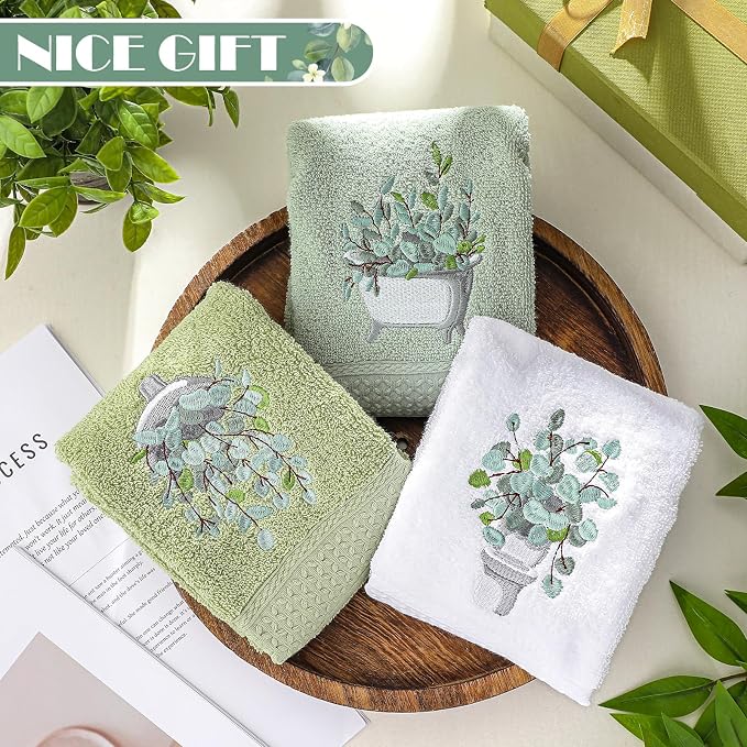 3 Pcs Eucalyptus Leaves Hand Towels - Image 6