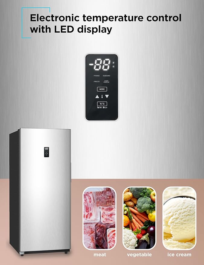 BLACK+DECKER 17 Cu. Ft. Convertible Freezer Refrigerator, Upright Freezer with Glass Shelves, ENERGY STAR rated, Frost Free, BUC1700XS, Stainless Look