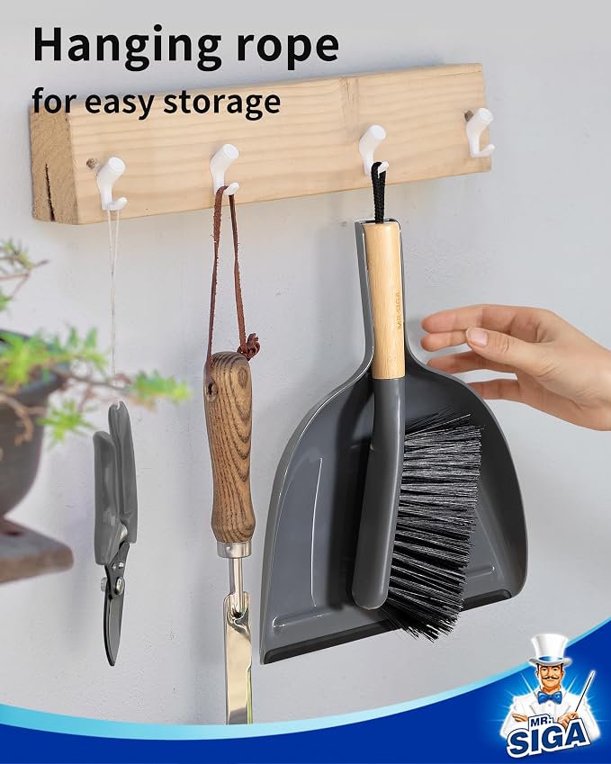 MR.SIGA Dustpan and Brush Set, Bamboo Handle, 1 Set | Handheld brush and - Image 6