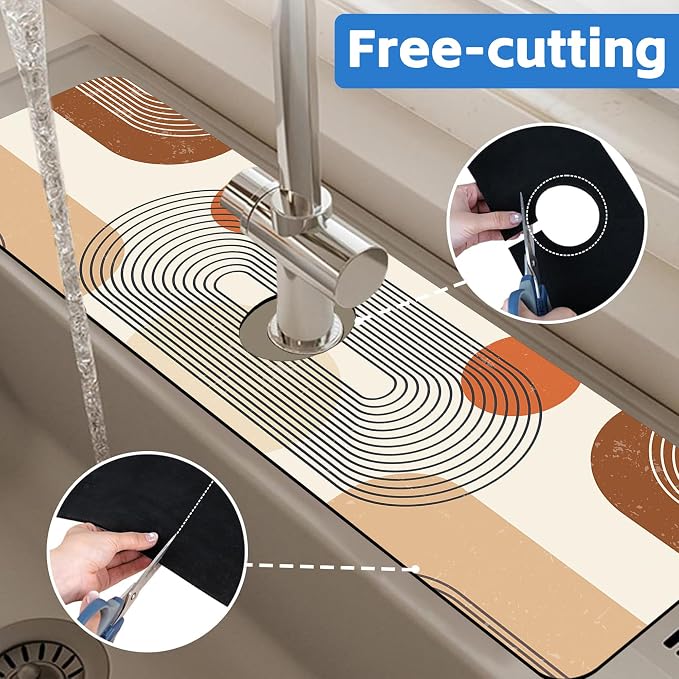 Abstract Minimalistic Geometric Sink Faucet Absorbing Mat Sink Splash Guard - Image 7