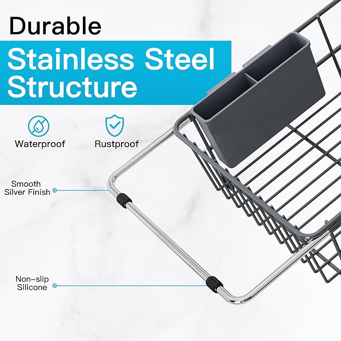 JASIWAY Gray Dish Drying Rack in Sink - Image 7