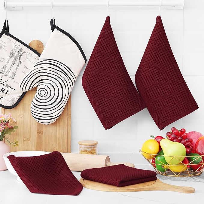 Homaxy 100% Cotton Waffle Weave Kitchen Dish Cloths 12-Pack, Burgundy | 12 x 12 - Image 6