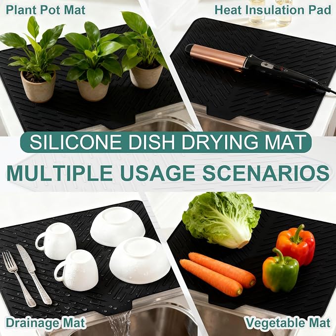 Silicone Dish Drying Mat for Kitchen Counter, Hangable & Roll-Up for - Image 6