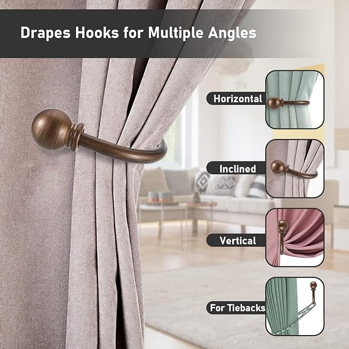 Sumnacon Curtain Holdbacks 2 Pcs Wall Mounted Curtain Tiebacks - Image 7