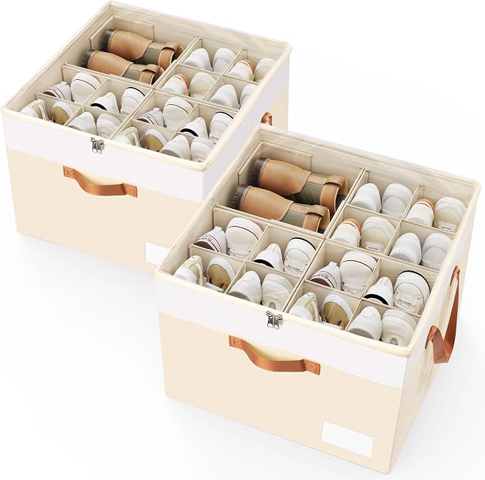 Criusia Shoe Organizer for Closet, 2 Pack Foldable Shoe Storage Organizer Box by Criusia