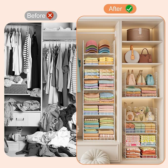 Extended Width Hanging Closet Organizer, 8 Tier Wire Storage Shelves - Image 8