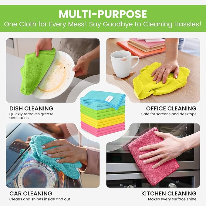 34 Pack Microfiber Cleaning Cloth, 4 Assorted Colors Cleaning Rags - Image 4