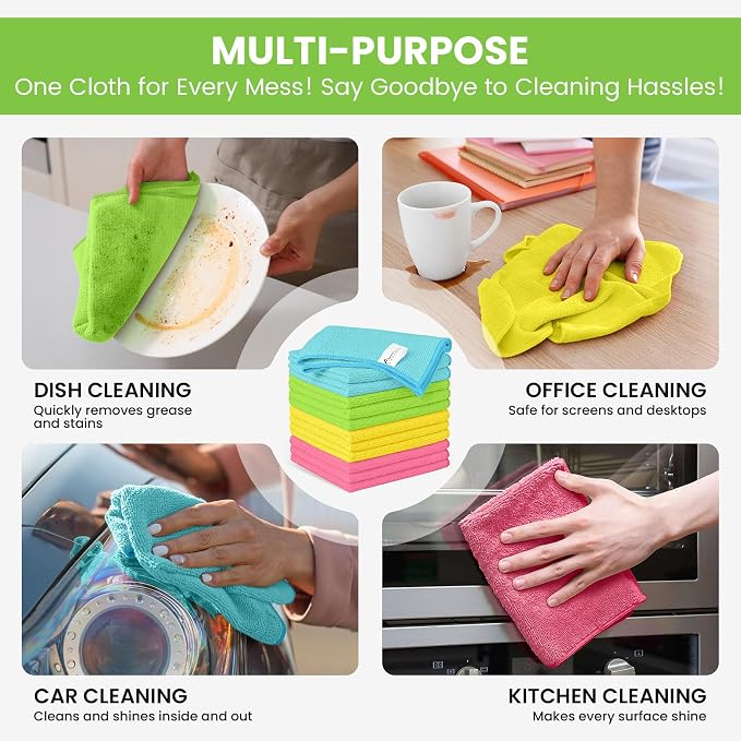 12 Pack Microfiber Cleaning Cloth, 4 Assorted Colors Cleaning Rags - Image 4