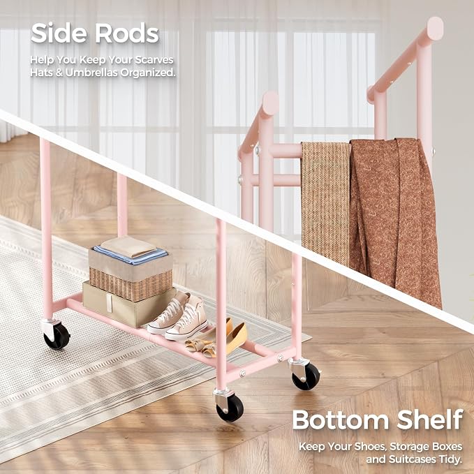 HYSEYY Clothes Rack, Double Rods Rolling Clothing Rack - Image 6