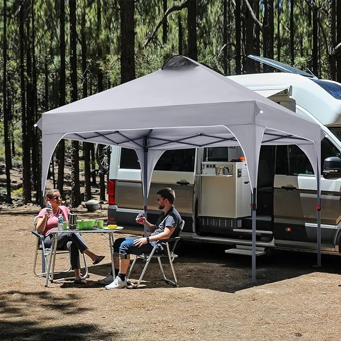 COOSHADE Pop Up Canopy Tent, 8x8 Easy Setup Instant Canopy Sun Shelter Beach Tent, Portable Sports, Grey