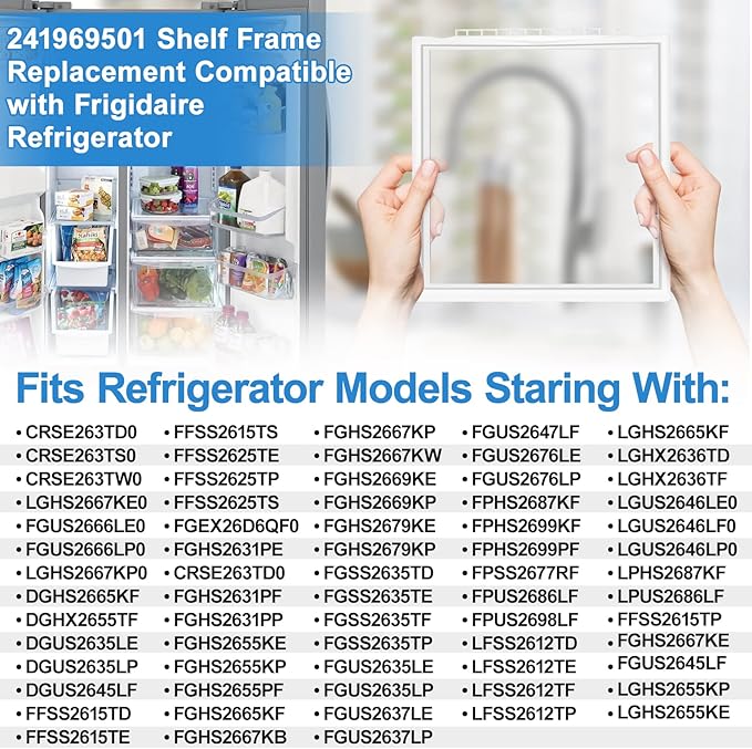 Upgraded 241969501 Shelf Frame without Glass Refrigerator Compatible with Frigidaire Shelf Replacement Parts Frigidaire Gallery Shelf Replacement LFSS2612TF0 FGHS2631PF4A FFSS2615TS0 Drawer Shelves