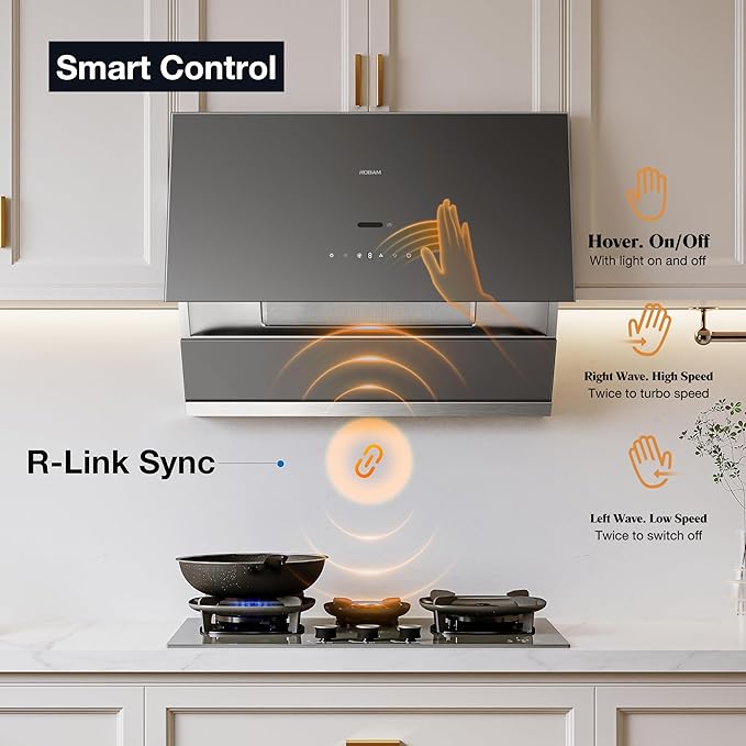 ROBAM Under Cabinet or Wall Mount Kitchen Range Hood 36" R-Max3 White, 1400CFM Auto-Adjust Speed Control with LED Lights Vent Hood, Fingerprint Resistance and R-Link Tech