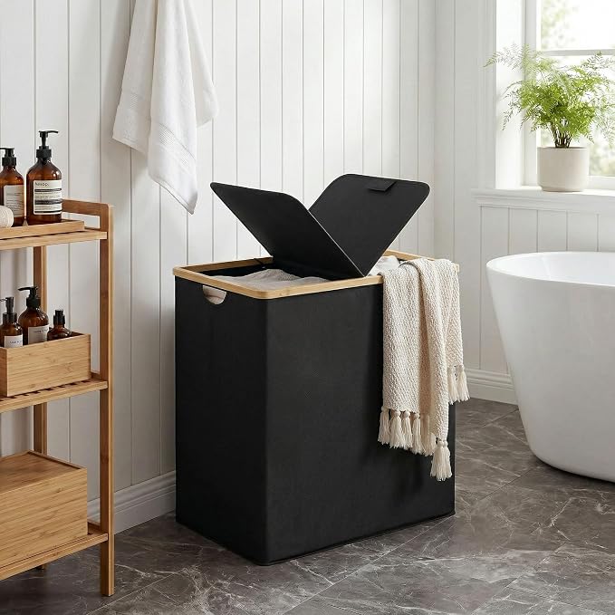 efluky Laundry Hamper with Lid, Double Laundry Basket with 2 Removable Bags - Image 2