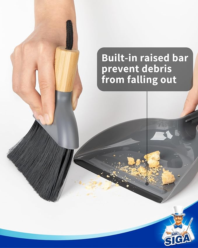 MR.SIGA Mini Dustpan and Brush Set, Bamboo Handle, 1 Set - Image 5