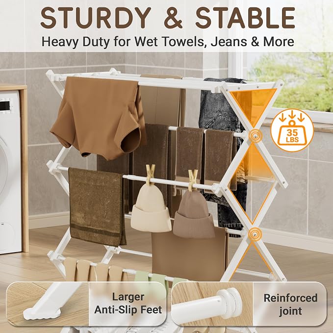 Foldable Clothes Drying Rack, Reinforced Joints, rustproof carbon steel - Image 2