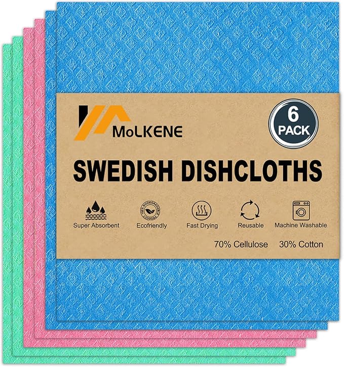 MoLKENE Swedish Dishcloths for Kitchen, 6 Pack Cellulose Sponge Cloths | by MoLKENE