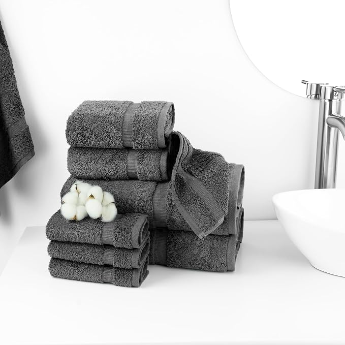 Chakir Turkish Linens 100% Cotton 8-Piece Towel Set, Dark Gray | Premium Towel - Image 2