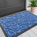 Smiry Welcome Door Mat Outside Entrance, Heavy Duty Trap Dirt and Moisture Easy Clean Low Profile Patio Porch Indoor Outdoor Front Doormat for Entry, 29.5x17 Inch, Blue