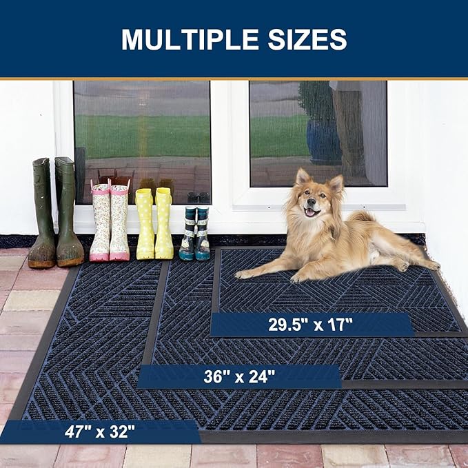 Smiry Front Door Mat Outside Entrance, Heavy Duty Sturdy Natural Rubber Doormat, Trap Dirt and Moisture, Easy Clean Low Profile Welcome Floor Mats for Indoor Outdoor Entry, 47x23 Inch, Navy Blue