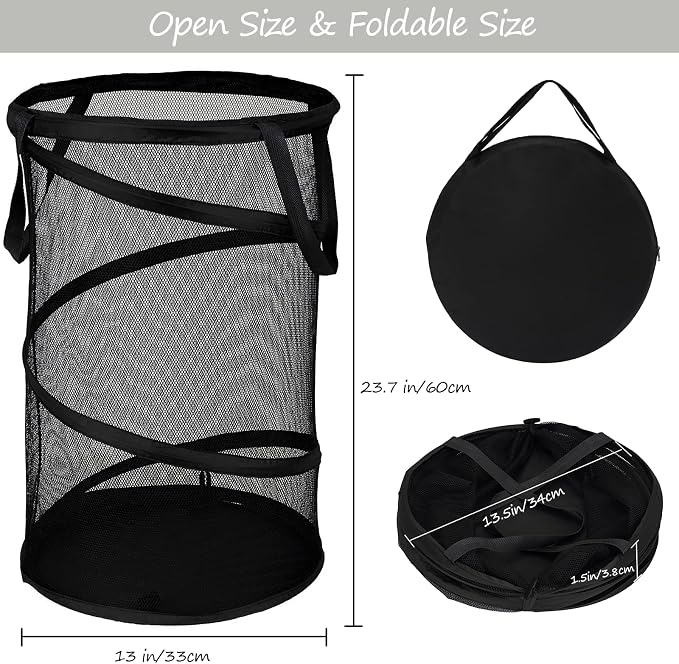 BATTOO 2 Pack Large Collapsible Laundry Basket Foldable Mesh Pop Up Hamper - Image 2