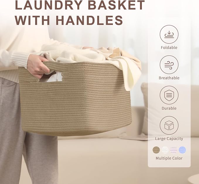 60L Woven Laundry Basket Hamper - Image 4