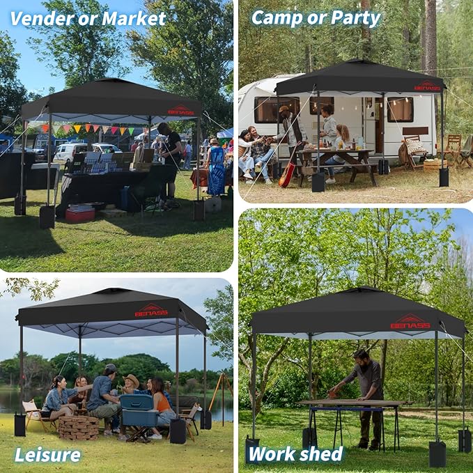 10x10 Pop Up Canopy, Easy Up Canopy Tent, Heavy Duty Tents for Parties, One Person Set Up Event Tent, Black