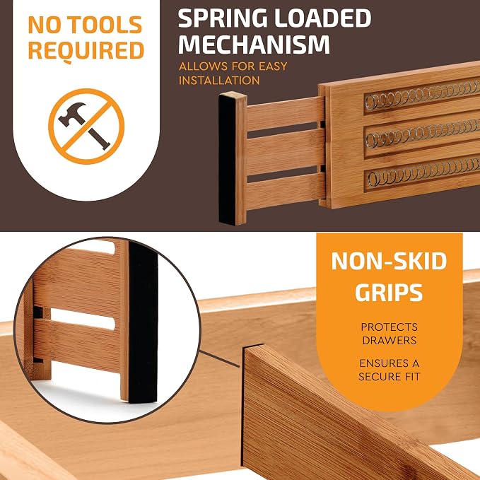 6-Pack Deep Drawer Dividers 4-Inch High Dresser Drawer Organizer, Bamboo | - Image 5
