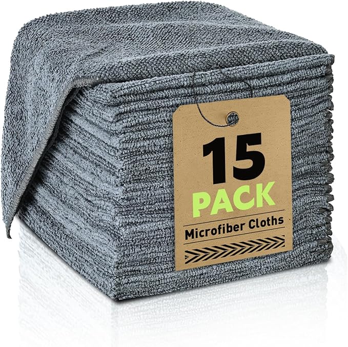 Microfiber Cleaning Cloths Bulk-15 Pack, 12x12 inches by TEAWOO