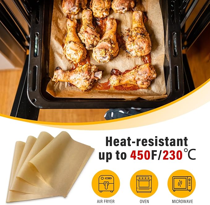 Parchment Paper Sheets for Baking 12-16 IN Precut Non-Stick Parchment Paper Unbleached Baking Sheet Paper for Air Fryer,Baking,Sandwich,Grilling,Steaming,Suitable For Bread Cake Cookies 50p