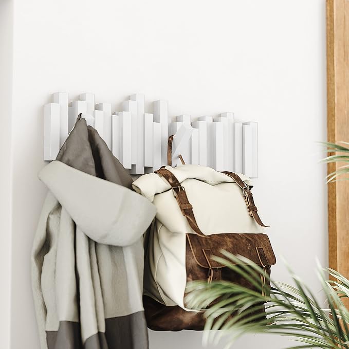 Umbra Sticks Wall Mount Coat Rack, 5 Hook Retractable Pegs, sculptural modern - Image 8