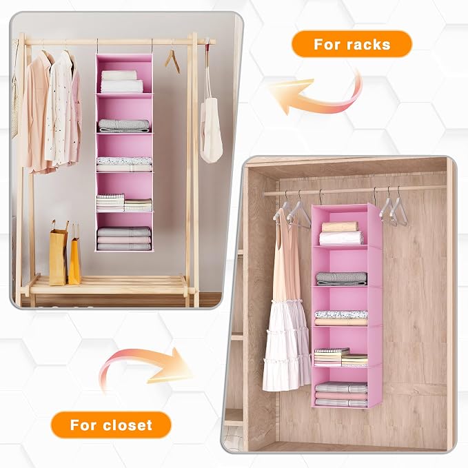Hanging Closet Organizer 5-Shelf, Oxford Fabric Wardrobe Storage, shoes & - Image 5