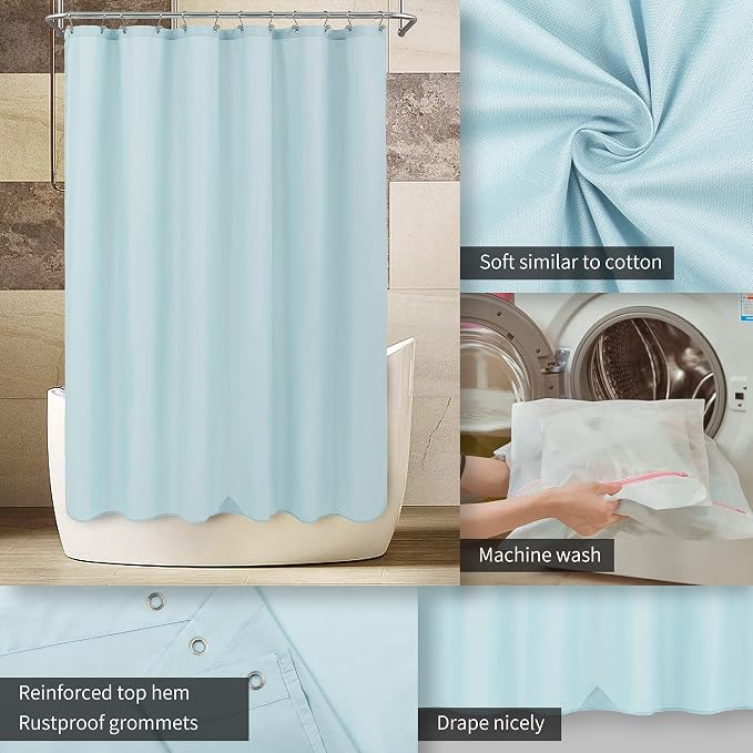 ALYVIA SPRING Extra Long Waterproof Fabric Shower Curtain Liner Blue - Image 3