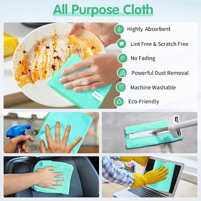 FIXSMITH Turquoise Microfiber Cleaning Cloth -Pack of 12, Highly Absorbent - Image 4