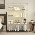 Glass Display Cabinet with LED Light Strip, 12 Shelves 3 Column 2 Doors, Large Glass Top Curio Storage Cabinets with Lock & Caster for Living Room, Office,Floor Standing Bookshelf - Black