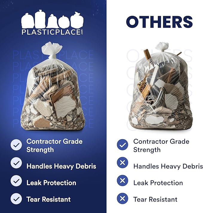 Plasticplace Contractor Trash Bags 55-60 Gallon, Heavy Duty Garbage Bags - Image 6