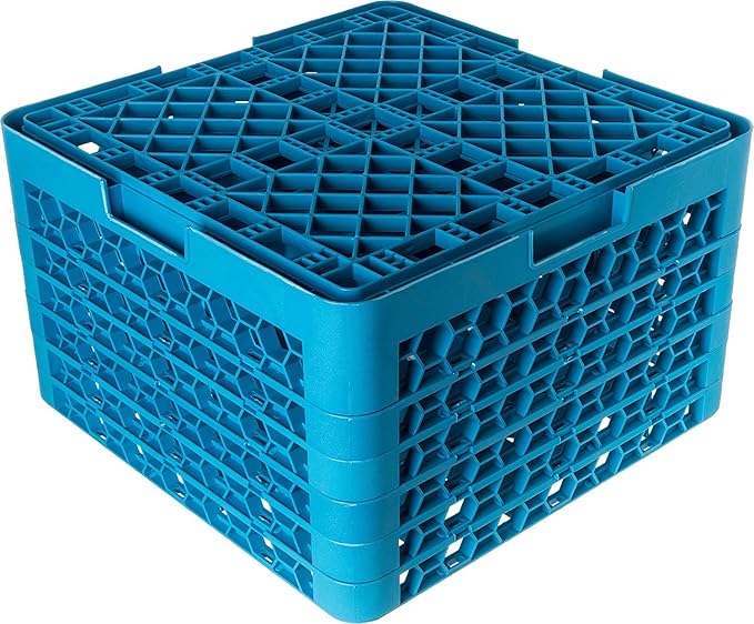 CFS RG25-5C413 OptiClean 25 Compartment Glass Rack with 5 Extenders, 11.9", Polypropylene, green/CFS Blue