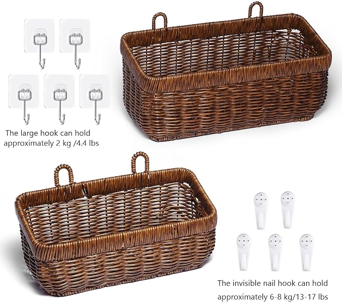 Wicker Wall Baskets Set of 2, Decorative Hanging Organizer - Image 3