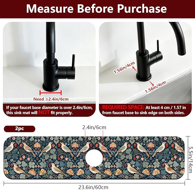 2 Pcs Kitchen Sink Splash Guard Faucet Mat Retro Strawberry Flowers Faucet Mats - Image 2