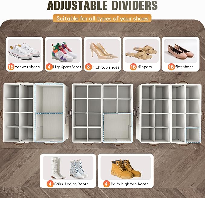 2 Pack Shoe Organizer for Closet, Foldable Shoe Storage - Image 3