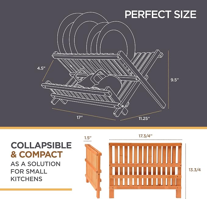 Bambüsi Collapsible Dish Drying Rack, Foldable Kitchen Counter Dish Drainer | - Image 4