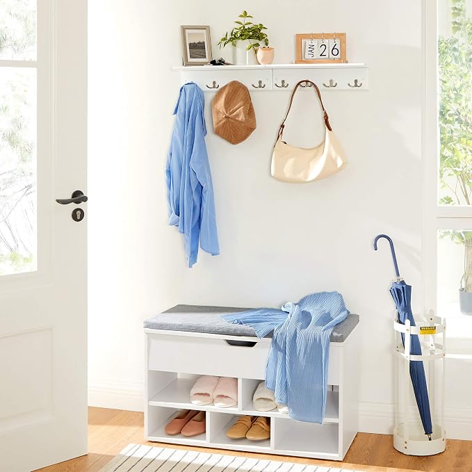 SONGMICS Entryway Hanging Coat Rack, Wall-Mounted Wooden Shelf, - Image 4