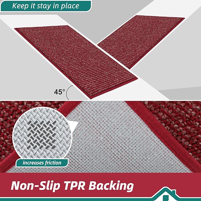 BEQHAUSE Dirt Trapper Door Mat 32" x 48", Non-Slip Washable Doormats Entrance Mat, Dirt Resistant and Absorbent Welcome Mat, Low Profile Floor Mats for Front Back Door and Entryway, Red