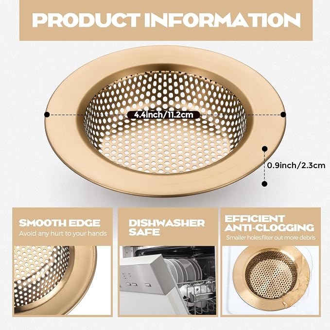 Retisee 2 Pcs Kitchen Sink Drain Strainer 4.4 Inch, Champagne Bronze - Image 3