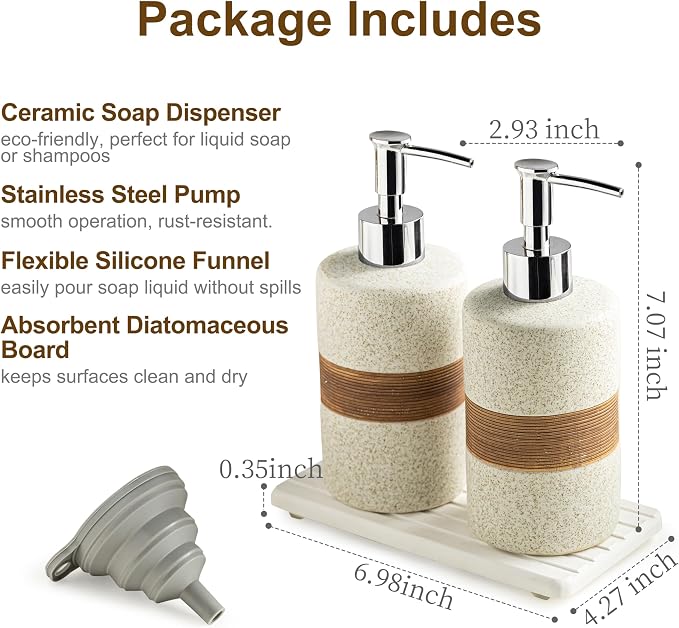 2 Pack Ceramic Soap Dispensers Set, Hand and Dish Soap Dispenser | Shampoo and - Image 4