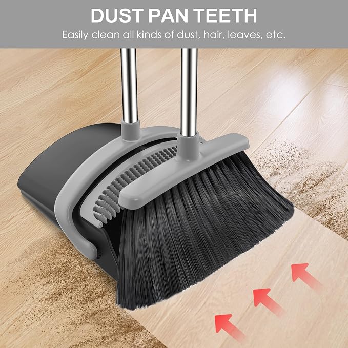 Broom and Dustpan Set for Home, 51-in Long Adjustable Handle Angle Broom and - Image 3