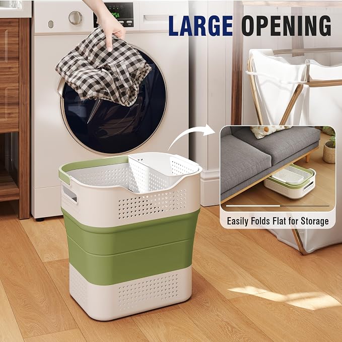 TECHMILLY Collapsible Plastic Laundry Basket Hamper - Image 3